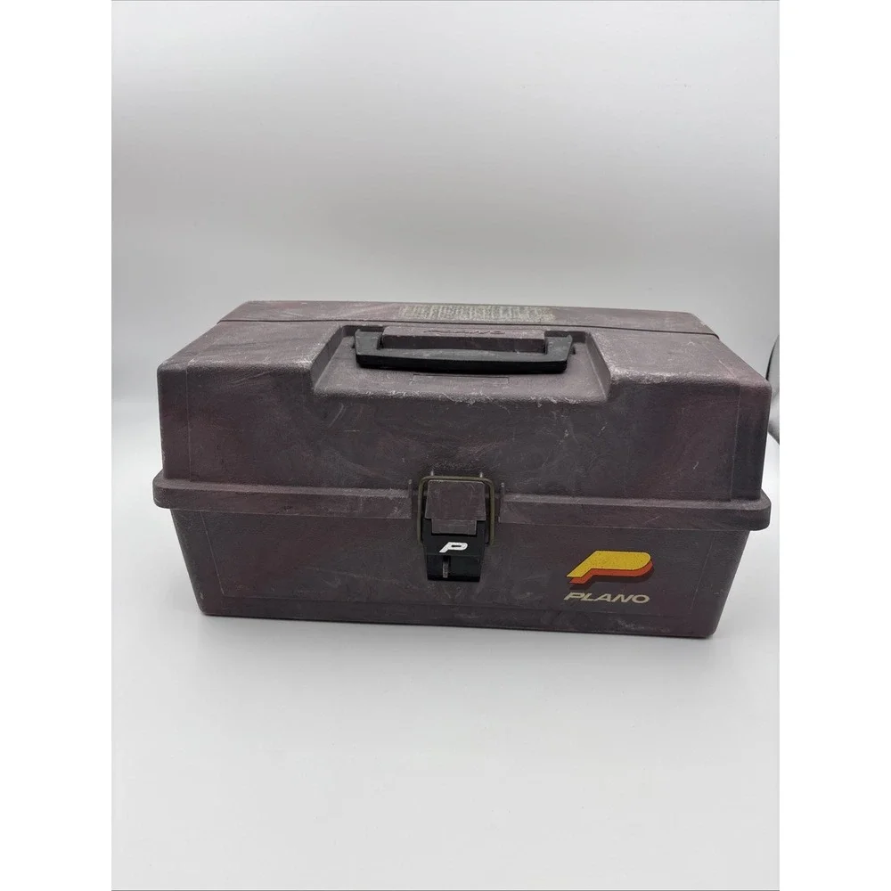 Vintage Plano Tackle Box Model 6303 3 Tier Fold Out Tray Fishing USA Brown